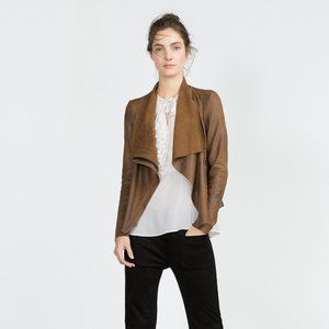 Zara Brown Faux Suede Blazer Cardigan Zip Light Coat